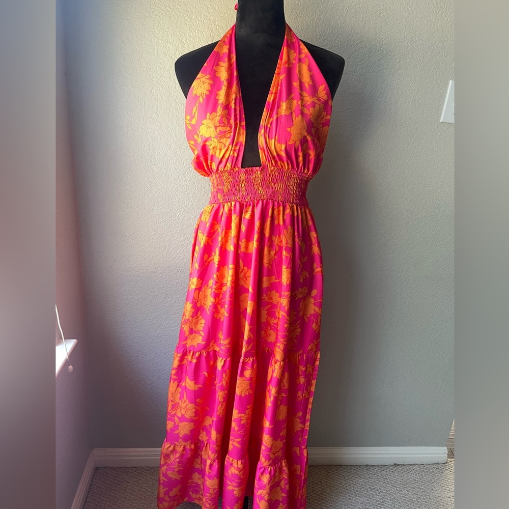 Hot pink and orange boho vacation dress